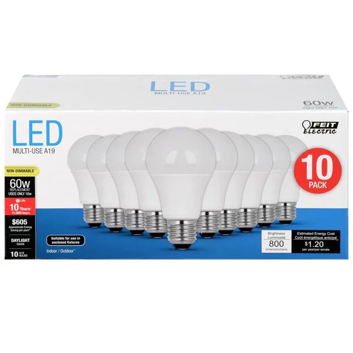 Feit A19 E26 (Medium) LED Bulb Daylight 60 Watt Equivalence 10 pk (Pack of 4)