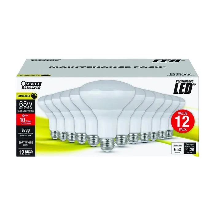 Feit BR30 E26 (Medium) LED Bulb Soft White 65 Watt Equivalence 12 pk