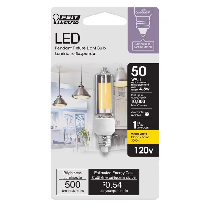 Feit T4 E11 LED Bulb Warm White 50 Watt Equivalence 1 pk
