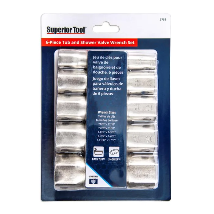 Superior Tool Shower Valve Socket Wrench Set Silver 6 pc