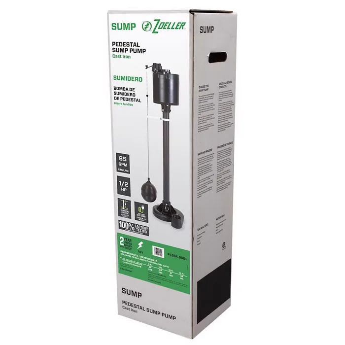 Zoeller 1/2 HP 3900 gph Cast Iron Vertical Float Switch AC Pedestal Sump Pump 8 ft