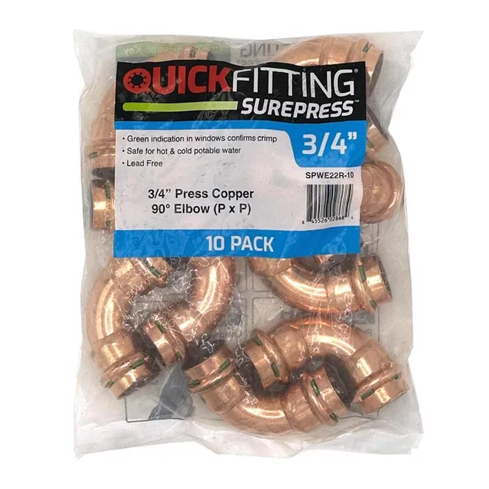 QuickFitting 3/4 in. Press in. X 3/4 in. D Press in. Copper 90 Degree Elbow 10 pk