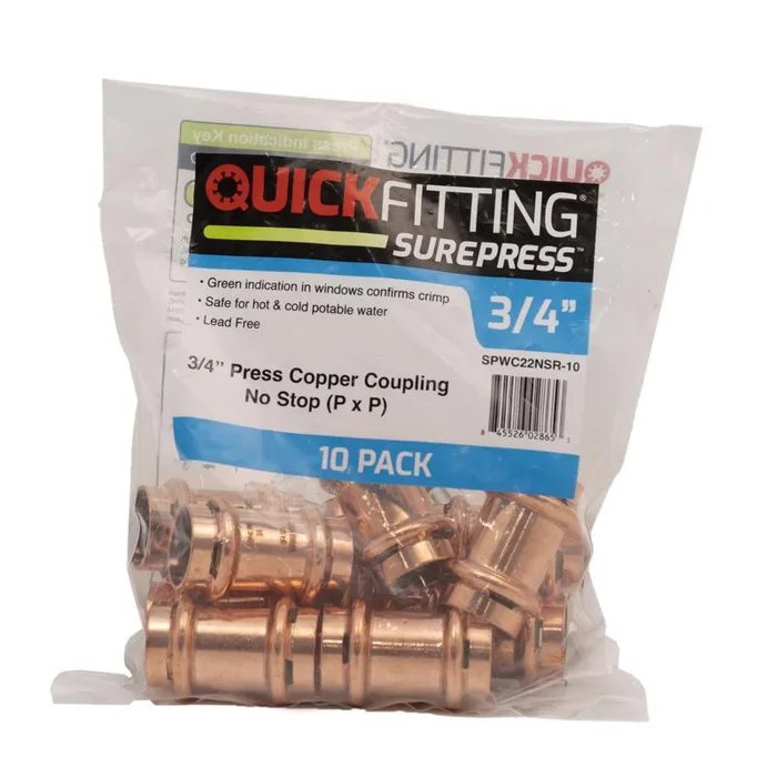 QuickFitting 3/4 in. Press in. Press in. Copper Coupling without Stop 10 pk