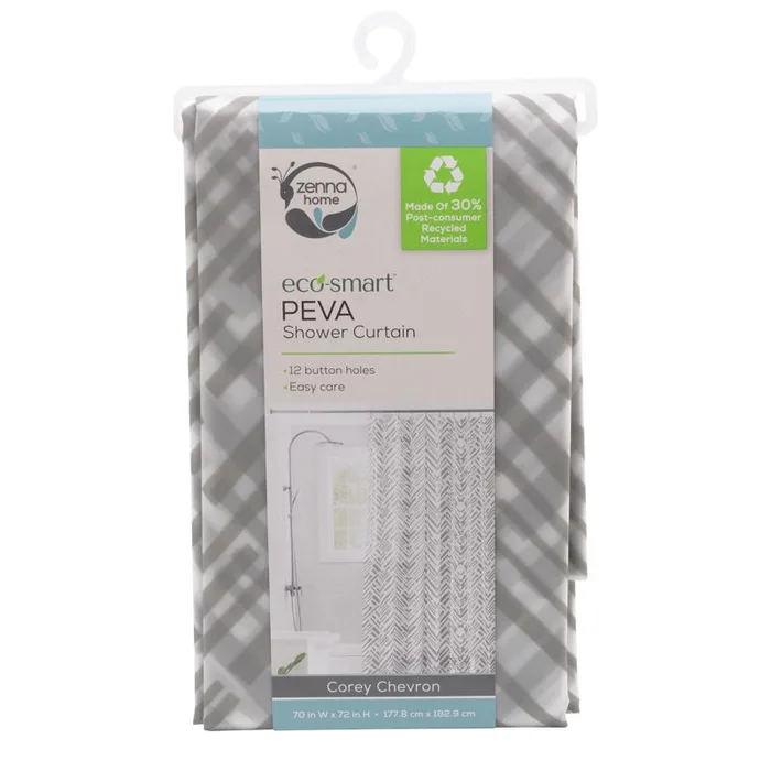 Zenna Home 72 in. H X 70 in. W Gray Corey Chevron Shower Curtain PEVA