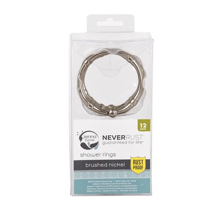 Zenna Home Brushed Nickel Silver Metal Shower Curtain Rings 12 pk