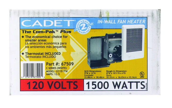 Cadet Com-Pak 250 sq ft 5120 BTU Electric Wall Heater
