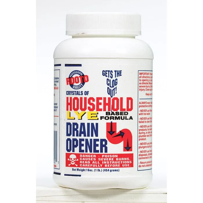 Rooto 100% Lye Crystals Drain Opener 1 lb (Pack of 12)
