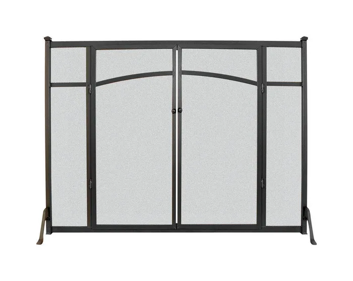 Panacea Black/Gray Matte Metal Fireplace Screen with Doors