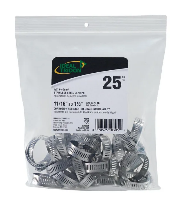 Ideal Tridon 11/16 in to 1-1/2 in. SAE 16 Silver Hose Clamp Stainless Steel Band
