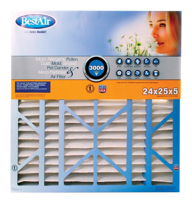 BestAir 24 in. W X 25 in. H X 5 in. 13 MERV Pleated Air Filter 1 pk (Pack of 2)