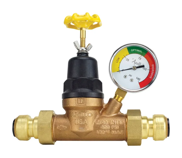Tectite Apollo 3/4 in. Double Push Union Bronze Water Pressure Regulator with Gauge