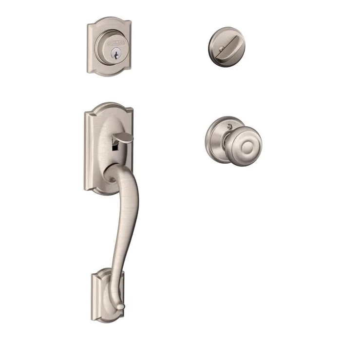 Schlage Camelot / Georgian Satin Nickel Single Cylinder Handleset and Knob