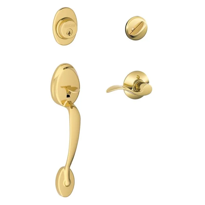 Schlage Plymouth / Accent Bright Brass Single Cylinder Handleset and Knob