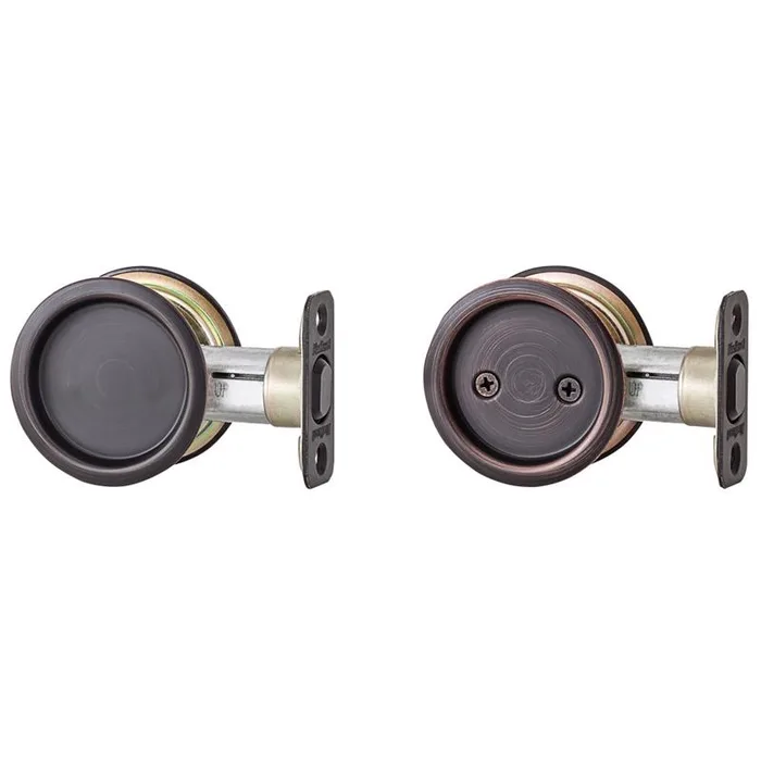 Kwikset Venetian Bronze Metal Indoor Round Pocket Door Lock