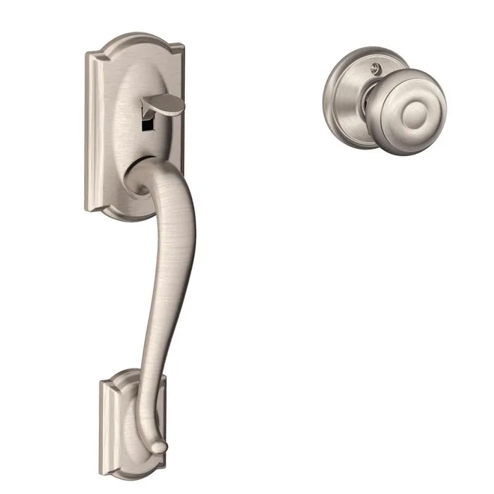 Schlage Camelot Satin Nickel Entry Handleset with Lever 1.75 in.