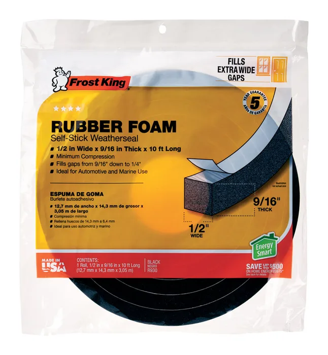 Frost King Black Rubber Foam Weather Seal For Doors and Windows 10 ft. L X 0.57 in.