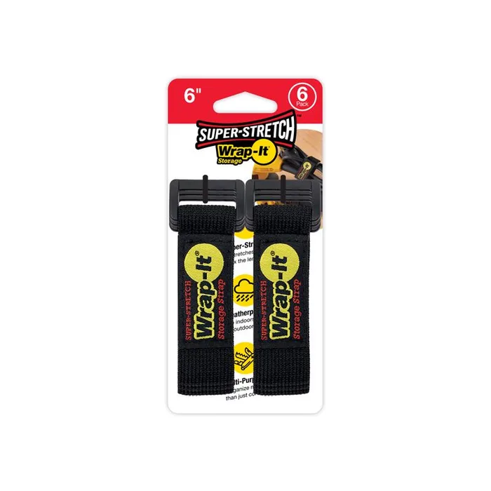 Wrap-It Super-Stretch 1 in. W X 6 in. L Black Stretch Storage Straps 10 lb 6 pk