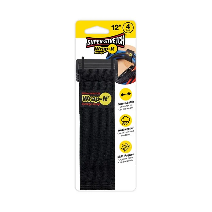 Wrap-It Super-Stretch 1.5 in. W X 12 in. L Black Stretch Storage Straps 10 lb 4 pk