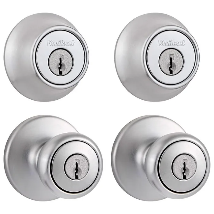 Kwikset Tylo Satin Chrome Deadbolt and Entry Door Knob 1-3/4 in.