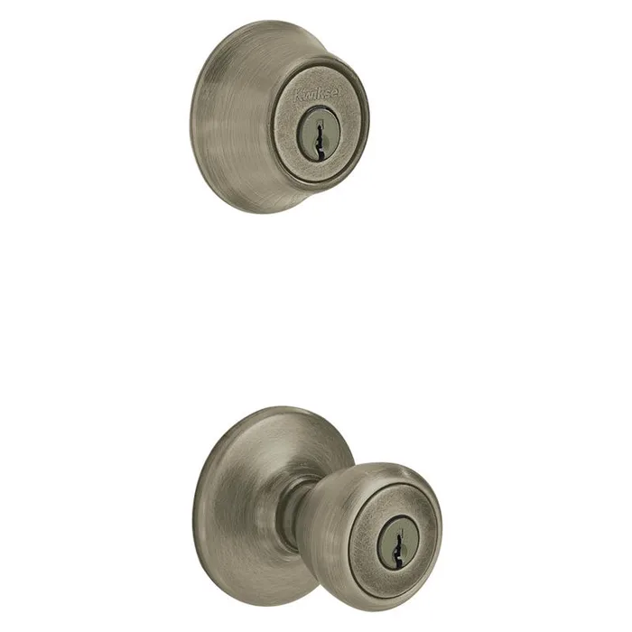 Kwikset Tylo Antique Brass Deadbolt and Entry Door Knob 1-3/4 in.