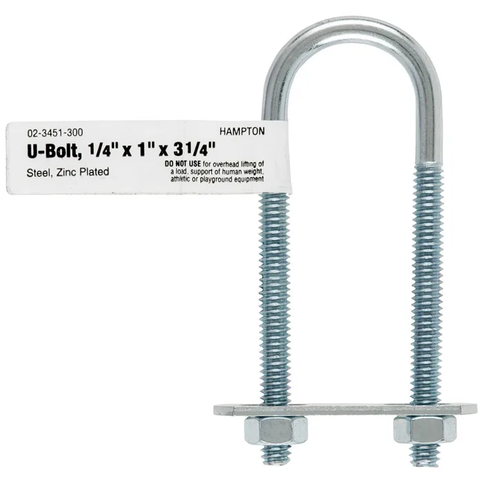 Hampton 1/4 in. X 1 in. W X 3-1/4 in. L Coarse Zinc-Plated Steel U-Bolt (Pack of 10)
