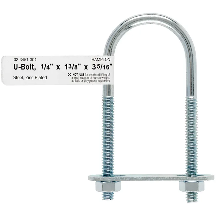 Hampton 1/4 in. X 1-3/8 in. W X 3-3/8 in. L Coarse Zinc-Plated Steel U-Bolt (Pack of 10)