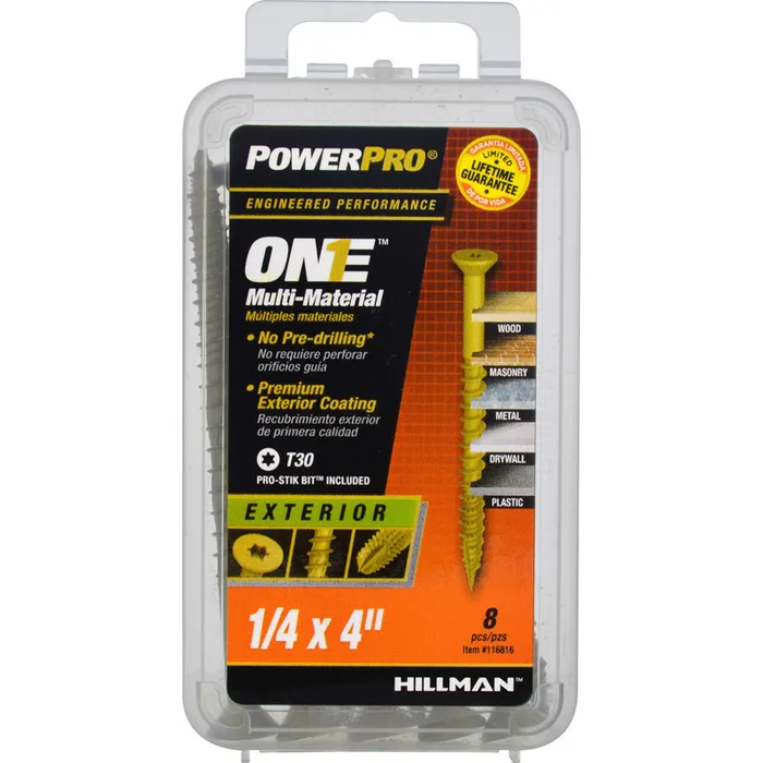 HILLMAN Power Pro 1/4 in. Ga. X 4 in. L Star Flat Head Coarse Multi-Material Screws (Pack of 5)