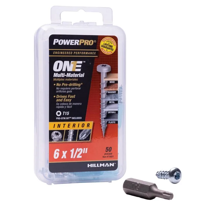 HILLMAN Power Pro No. 6 Ga. X 1/2 in. L Star Pan Head Coarse Multi-Material Screws (Pack of 5)