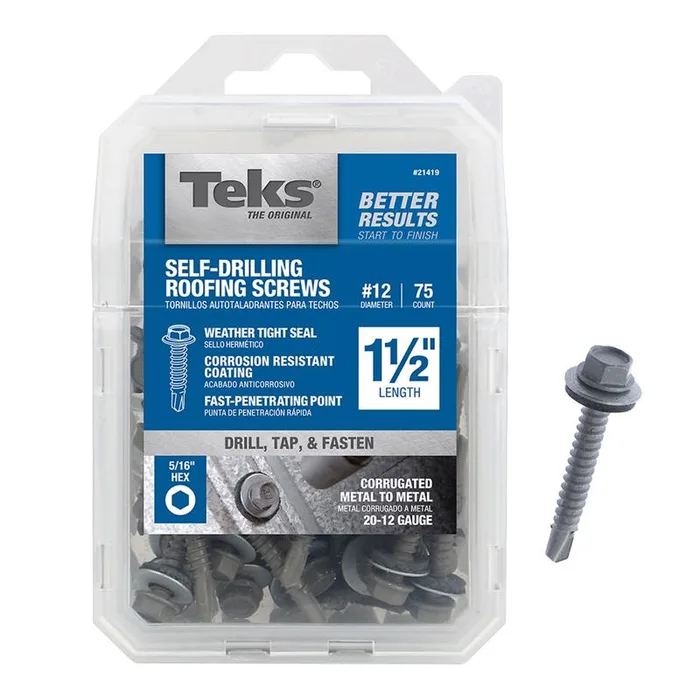 Teks No. 12 Size X 1-1/2 in. L Hex Drive Hex Washer Head Self Tapping Roofing Screws