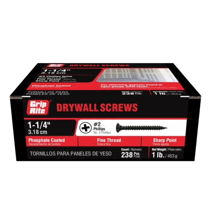 Grip-Rite No. 6 X 1-1/4 in. L Phillips Fine Drywall Screws 1 lb 258 pk (Pack of 12)