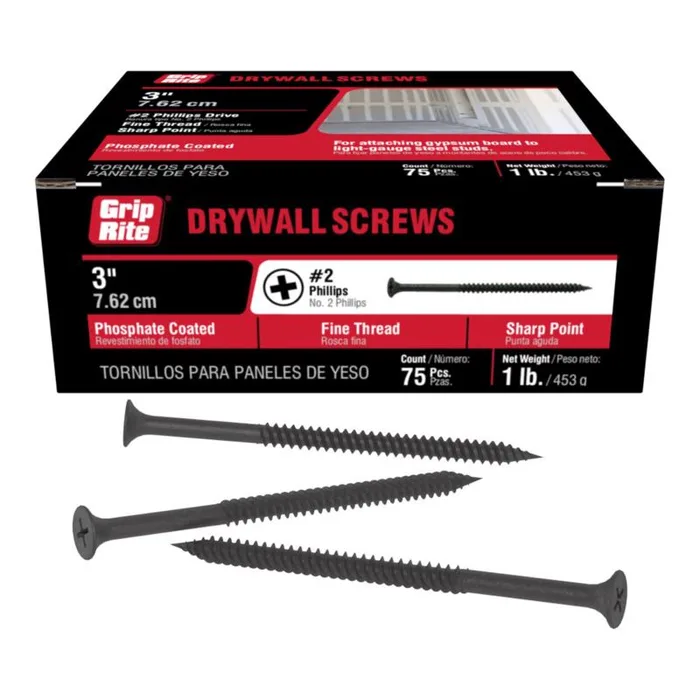 Grip-Rite No. 8 X 3 in. L Phillips Fine Drywall Screws 1 lb 83 pk (Pack of 12)