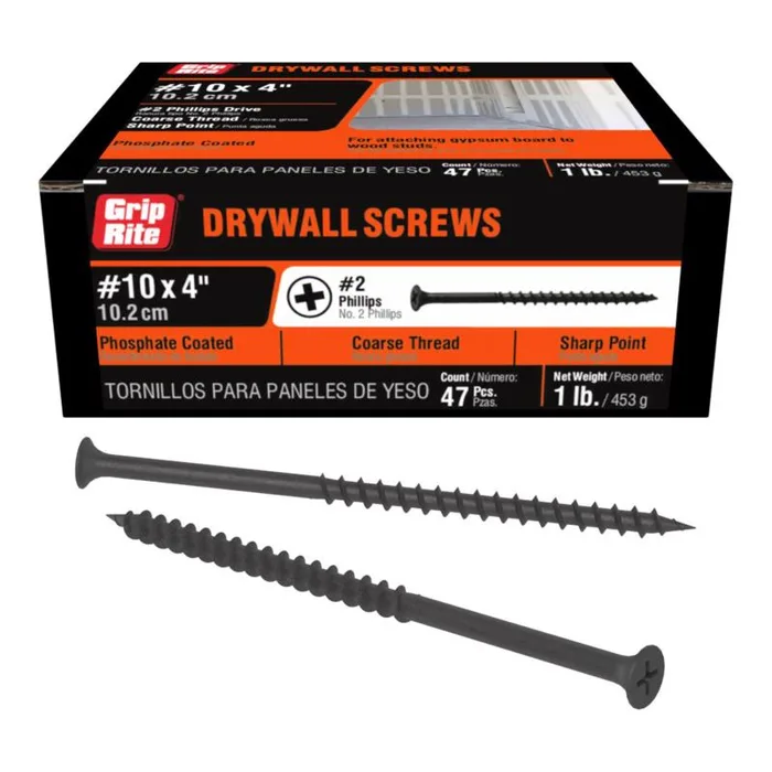 Grip-Rite No. 10 wire X 4 in. L Phillips Coarse Drywall Screws 1 lb 43 pk (Pack of 12)
