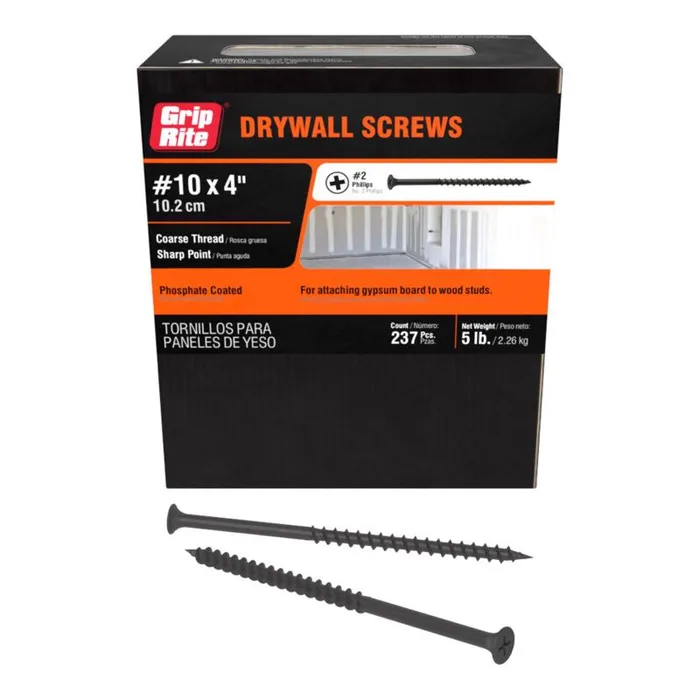 Grip-Rite No. 10 wire X 4 in. L Phillips Coarse Drywall Screws 5 lb 215 pk (Pack of 6)
