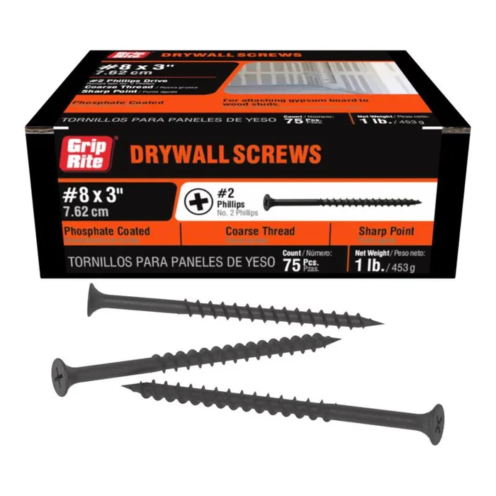 Grip-Rite No. 8 X 3 in. L Phillips Coarse Drywall Screws 1 lb 83 pk (Pack of 12)