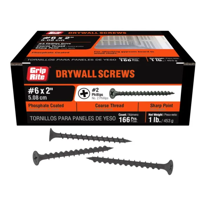 Grip-Rite No. 6 X 2 in. L Phillips Coarse Drywall Screws 1 lb 175 pk (Pack of 12)