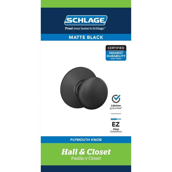 Schlage F-Series Plymouth Matte Black Passage Knob