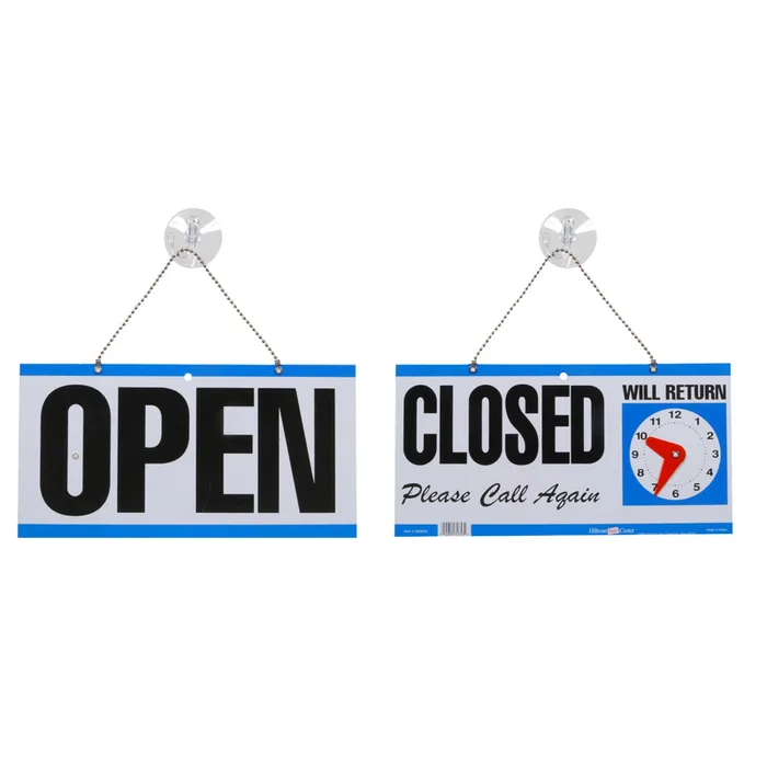 HILLMAN English White Open/Close Clock Sign 6 in. H X 12 in. W (Pack of 3)