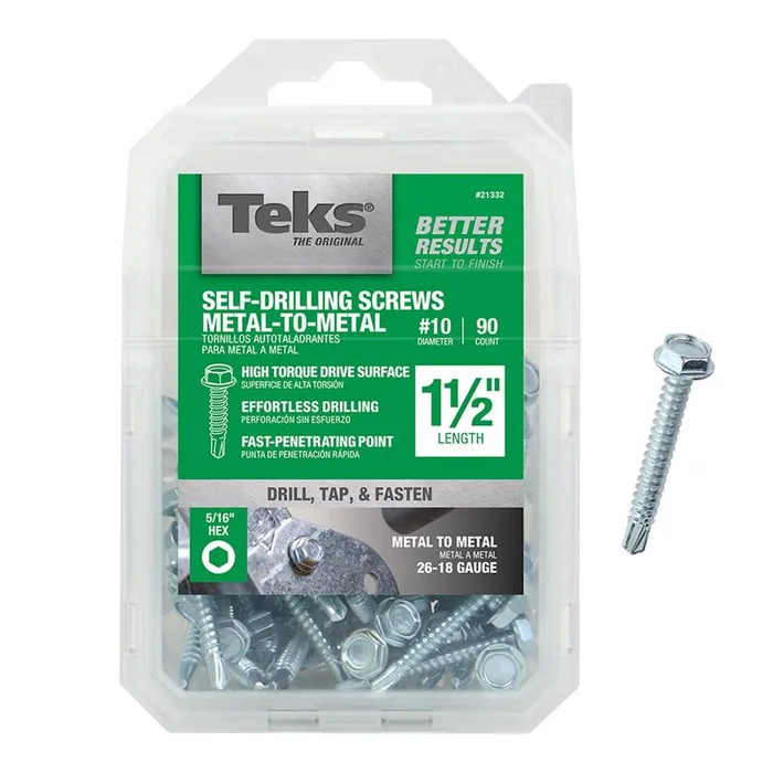 Teks No. 10 in. X 1-1/2 in. L Hex Hex Washer Head Sheet Metal Screws 90 pk