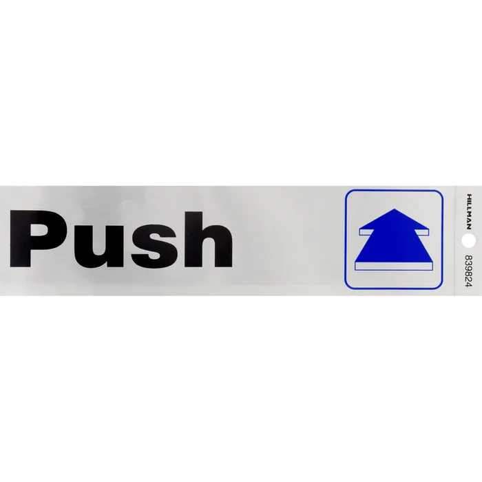 HILLMAN English Silver Push/Pull Decal 2 in. H X 8 in. W (Pack of 6)