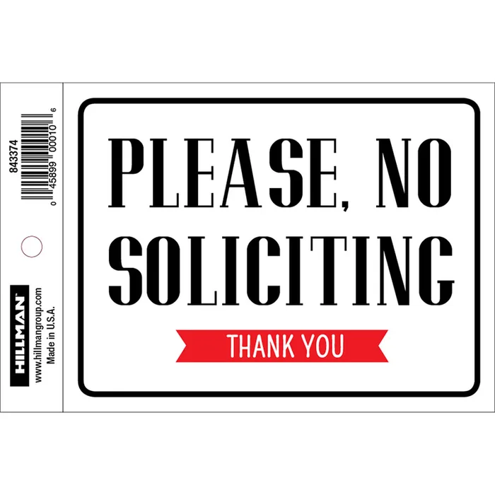 HILLMAN English White No Soliciting Decal 4 in. H X 6 in. W (Pack of 6)