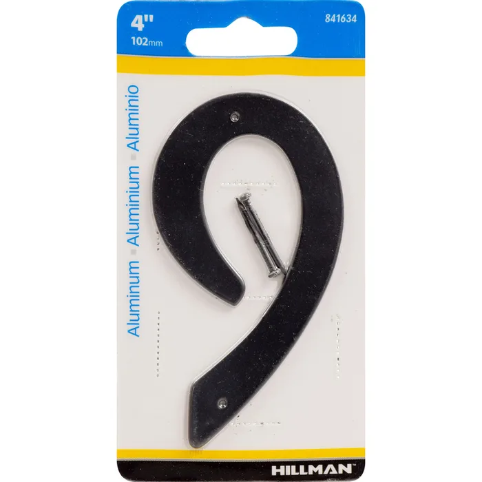HILLMAN 4 in. Black Aluminum Nail-On Number 9 1 pc (Pack of 3)