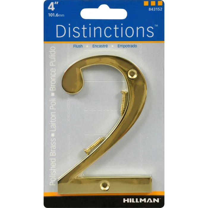 HILLMAN Distinctions 4 in. Gold Zinc Die-Cast Screw-On Number 2 1 pc (Pack of 3)