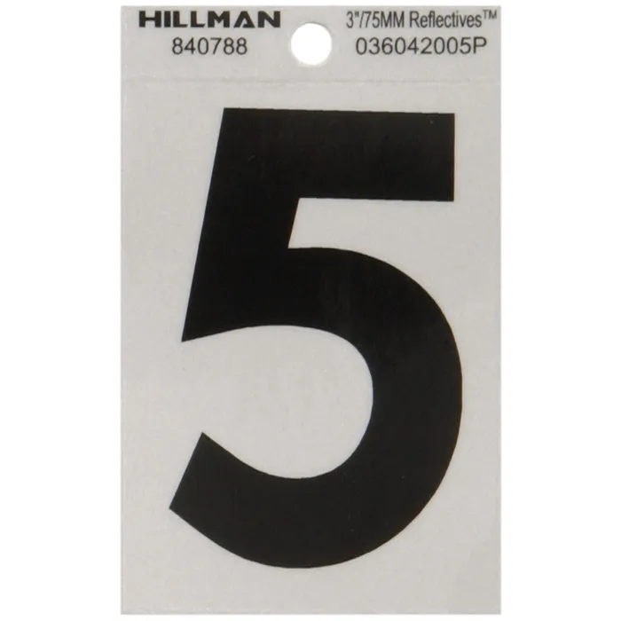 HILLMAN 3 in. Reflective Black Vinyl Self-Adhesive Number 5 1 pc (Pack of 6)