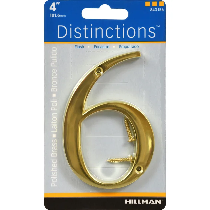 HILLMAN Distinctions 4 in. Gold Zinc Die-Cast Screw-On Number 6 1 pc (Pack of 3)