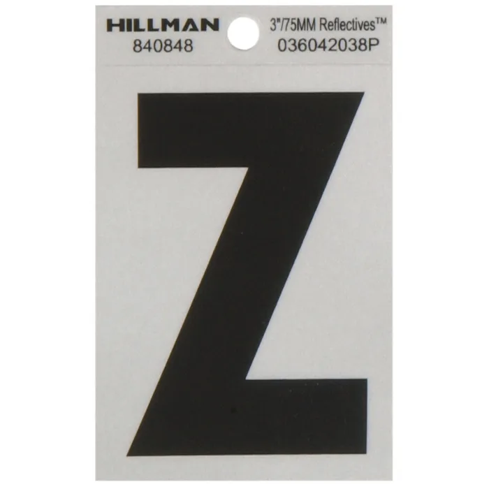 HILLMAN 3 in. Reflective Black Vinyl Self-Adhesive Letter Z 1 pc (Pack of 6)