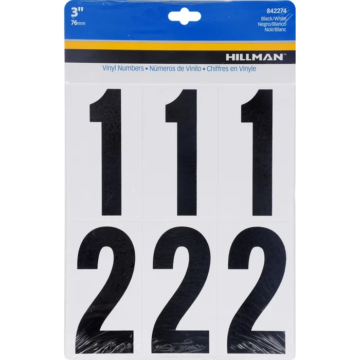 HILLMAN 3 in. Black Plastic/Vinyl Self-Adhesive Number Set 0-9 27 pc (Pack of 6)