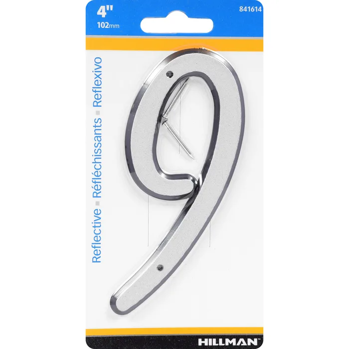 HILLMAN 4 in. Reflective Silver Plastic Nail-On Number 9 1 pc (Pack of 3)