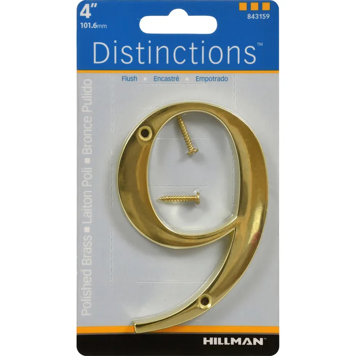 HILLMAN Distinctions 4 in. Gold Zinc Die-Cast Screw-On Number 9 1 pc (Pack of 3)
