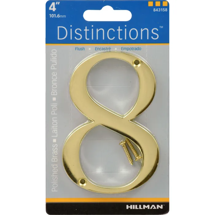 HILLMAN Distinctions 4 in. Gold Zinc Die-Cast Screw-On Number 8 1 pc (Pack of 3)