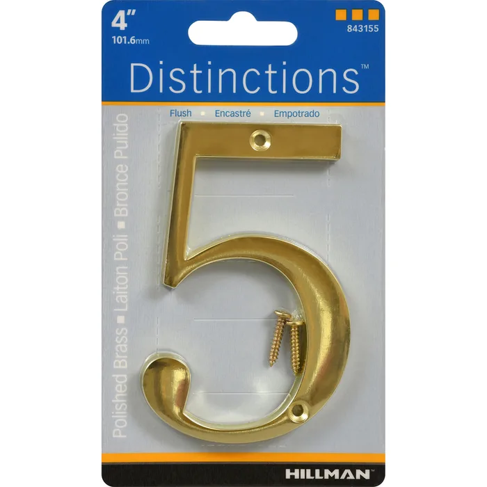 HILLMAN Distinctions 4 in. Gold Zinc Die-Cast Screw-On Number 5 1 pc (Pack of 3)
